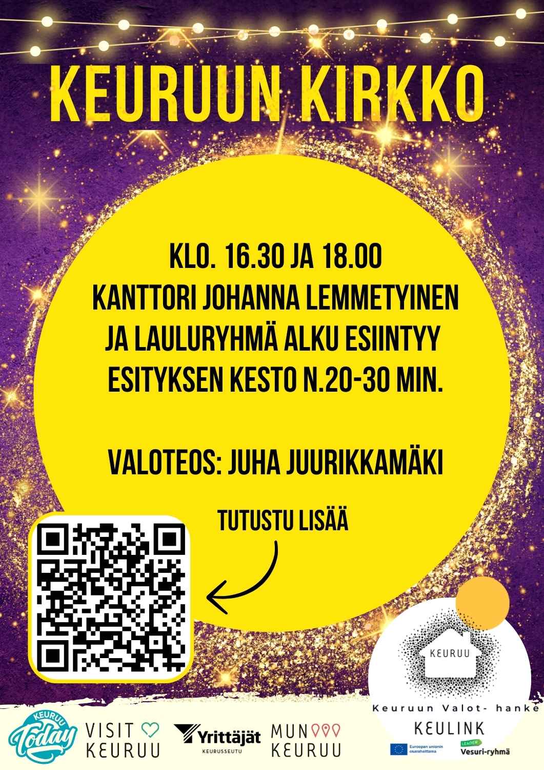 Keuruun kirkossa valoteos sisällä ja ulkona. Keuruun kirkko avoinna. valoteos sisällä ja ulkona.