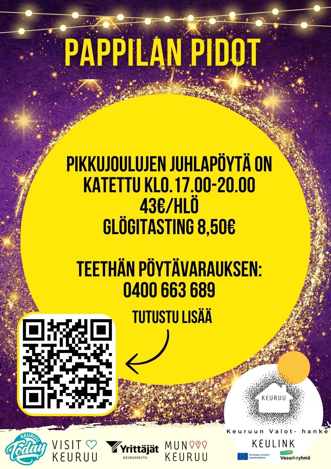 Pappilan pitojen juhlapöydän voit varata etukäteen.