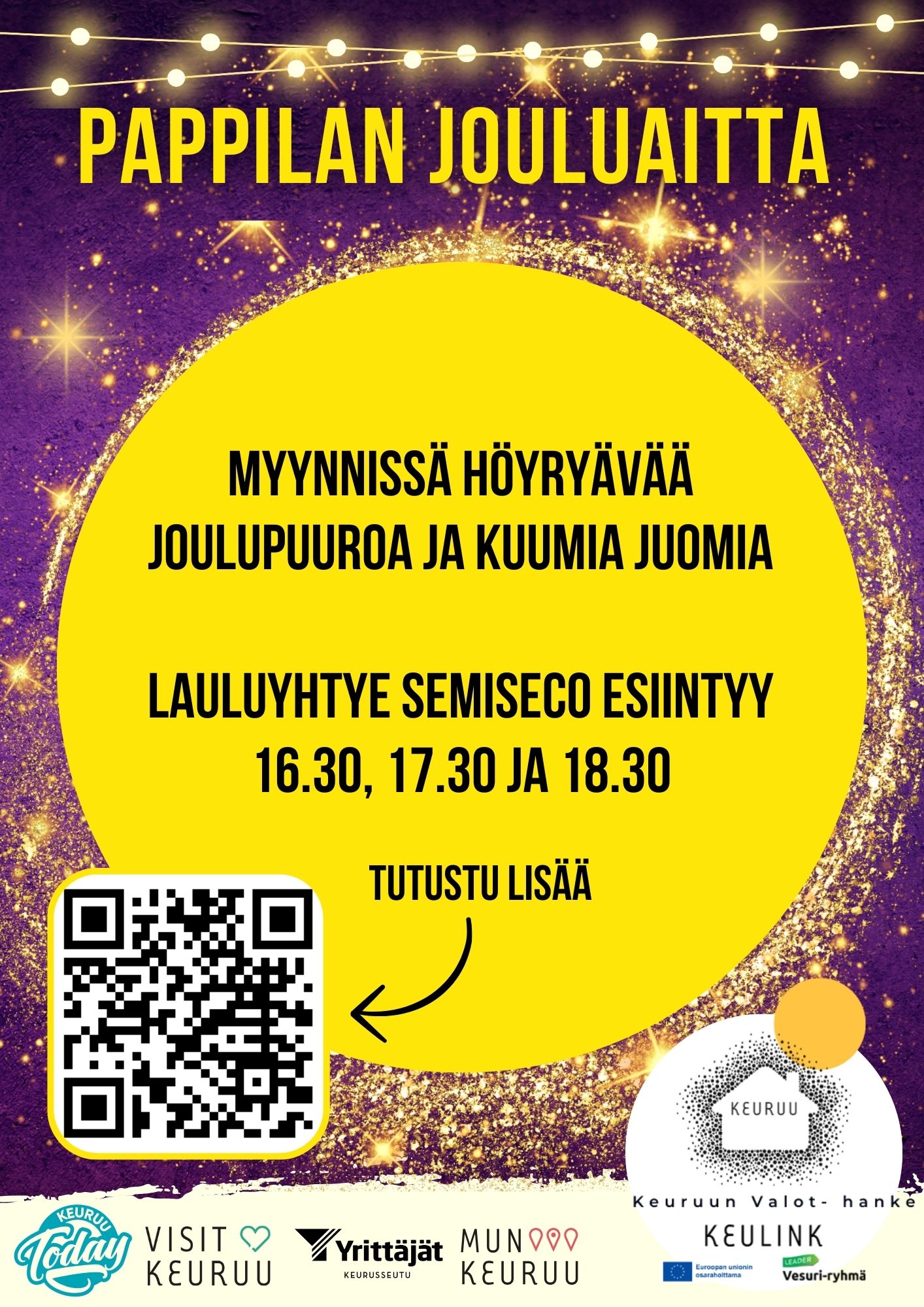 Pappilan jouluaitassa myytävää ja lauluyhtye Semisecon esityksiä.